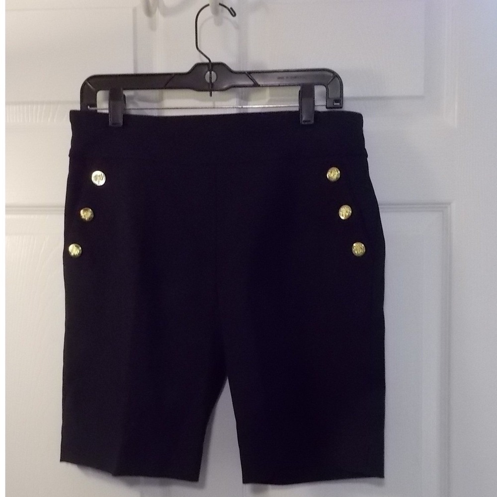 Counterparts Womens Black Bermuda Shorts Gold Button Nautical Pull On Size 10